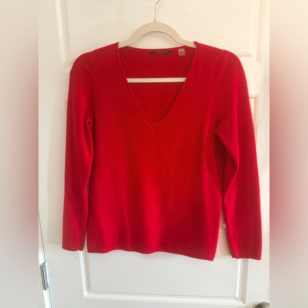 Tahari Bright Red V-Neck Sweater medium